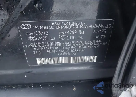 2013 Hyundai Sonata Limited from USA, damaged, VIN 5NPEC4ACXDH638634